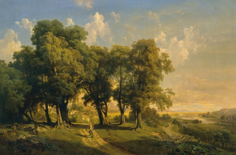 Anton Hansch reprodukcija Unter den Linden (Abendlandschaft) (1858), VISOS REPRODUKCIJOS , paveikslai, reprodukcijos internetu