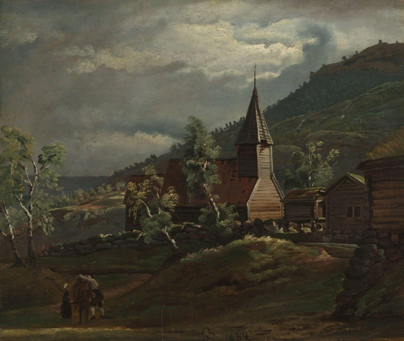 The Church at Gaupne in Sogn (1834) reproduction of painting by Knud Baade. ALL GICLEE PRINTS