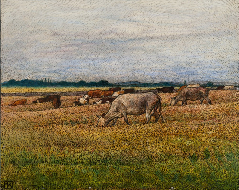 Landscape with Cows (1901) reproduction of painting by Nils Kreuger. ALL GICLEE PRINTS