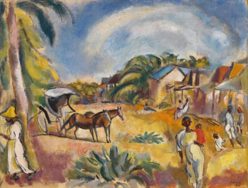 Landscape with Figures and Carriage (1915) reproduction of painting by Jules Pascin. ALL GICLEE PRINTS