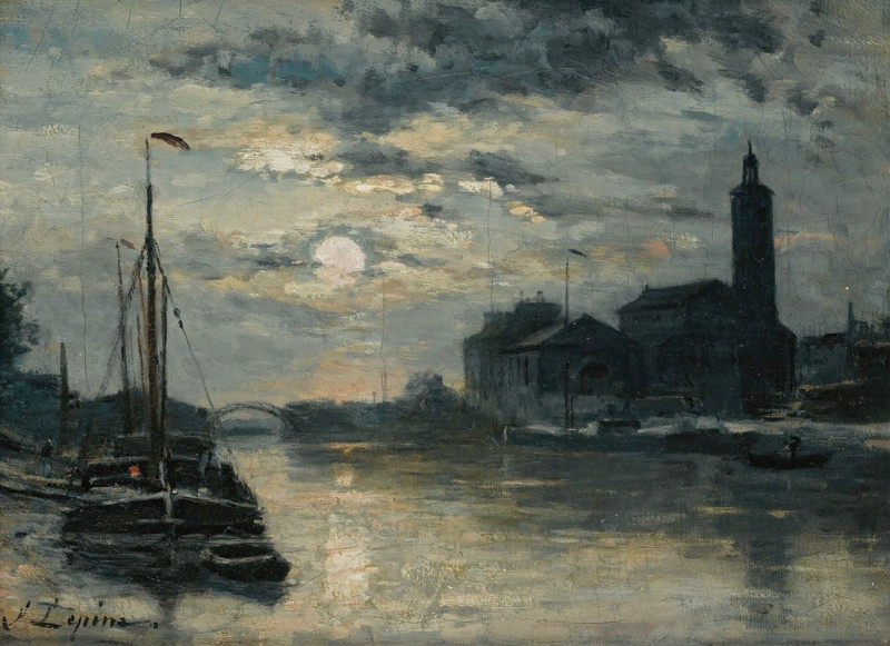 Le Canal De L’ourcq, L’église Saint-Christophe, Vue Du Quai De La Marne. Effet De Lune (circa 1876-80) reproduction of painti...