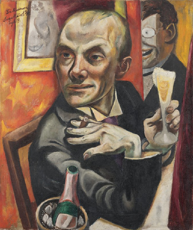 Self-Portrait with Champagne Glass (1919) reproduction of painting by Max Beckmann. ALL GICLEE PRINTS