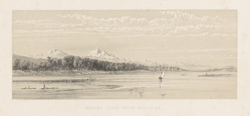 New Zealand Graphic and Descriptive. Plate IV. Mount Cook from Hokitika (1877) reproduction of painting by Charles Decimus Ba...