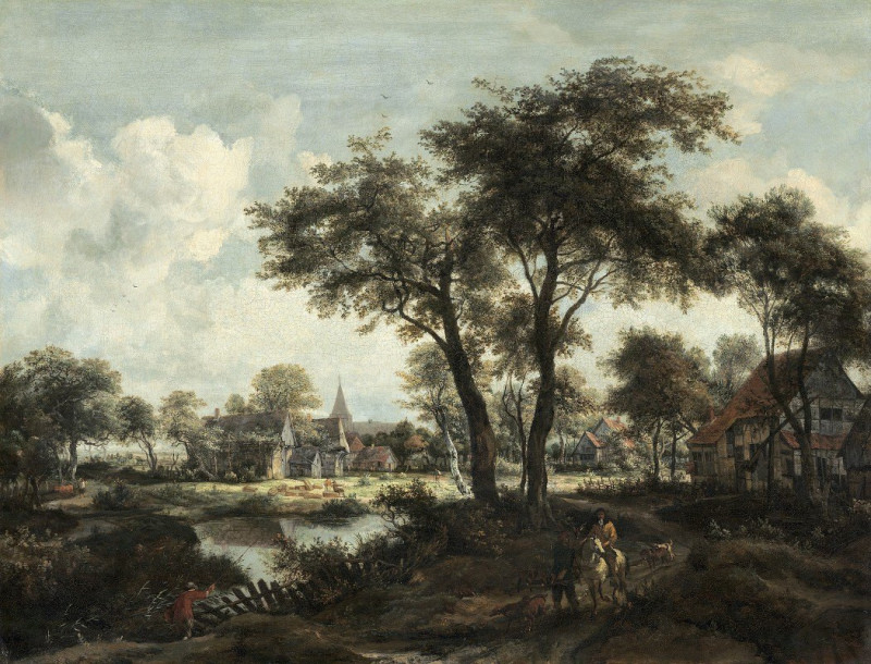 Meindert Hobbema reprodukcija Village near a Pool (c. 1670), VISOS REPRODUKCIJOS , paveikslai, reprodukcijos internetu