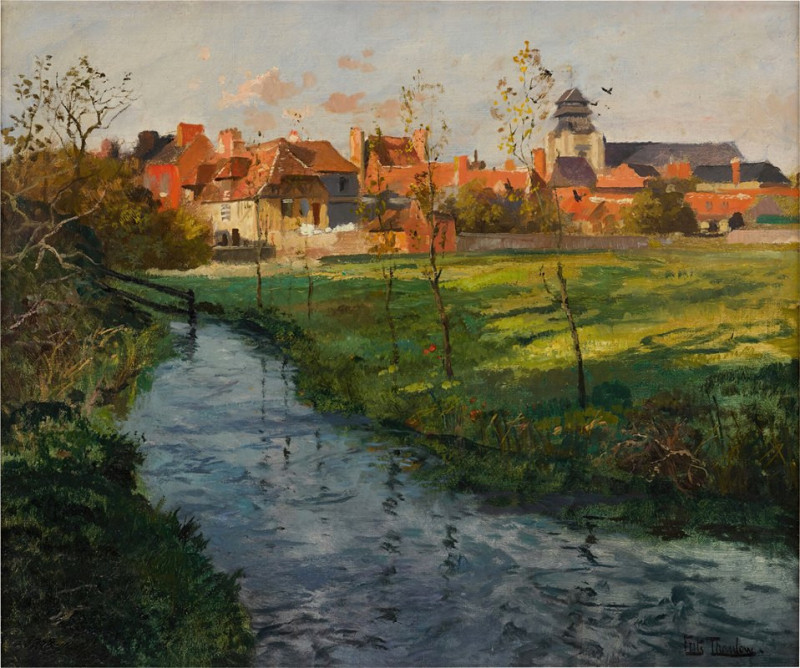 Frits Thaulow reprodukcija Village by a Stream, VISOS REPRODUKCIJOS , paveikslai, reprodukcijos internetu