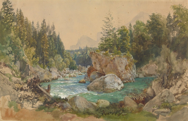 Wooded River Landscape in the Alps (about 1850–1870) reproduction of painting by Thomas Ender. ALL GICLEE PRINTS