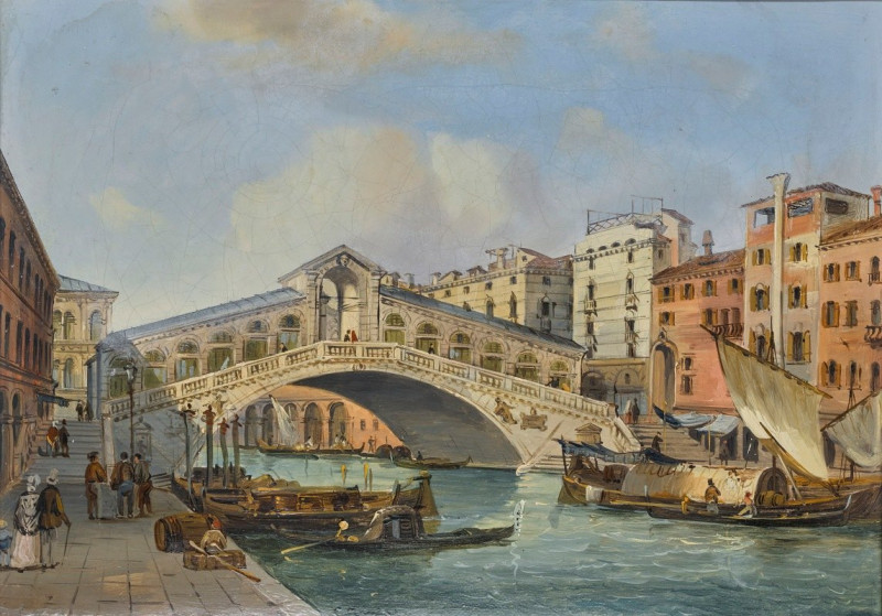 Venice, A View Of The Rialto Bridge From The South reproduction of painting by Carlo Grubacs. ALL GICLEE PRINTS