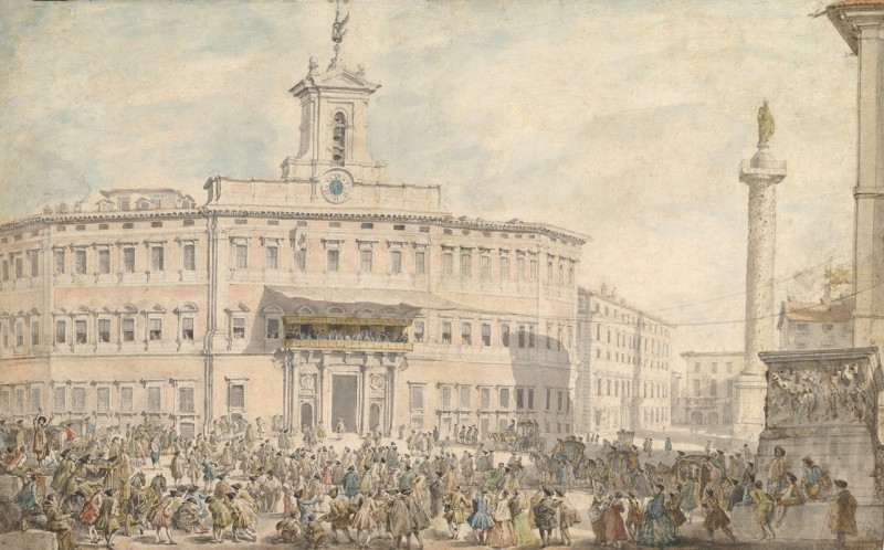 The Lottery in Piazza di Montecitorio (1743–1744) reproduction of painting by Giovanni Paolo Panini. ALL GICLEE PRINTS