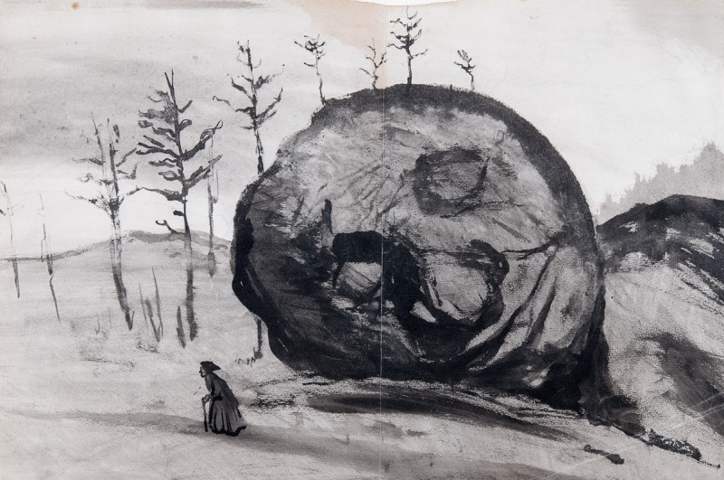 Old Woman and a Sleeping Rock reproduction of painting by Ivar Arosenius. ALL GICLEE PRINTS