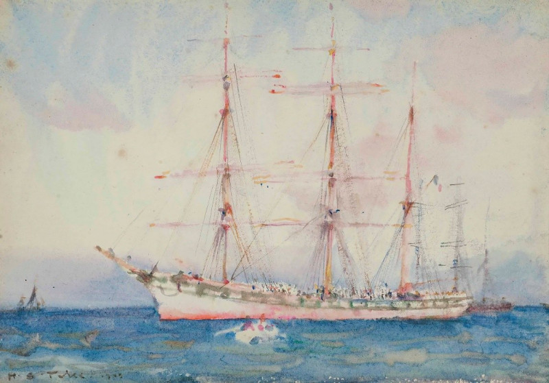 Henry Scott Tuke reprodukcija French Windjammer At Anchor Signed And Indistinctly (1900), VISOS REPRODUKCIJOS , paveikslai, r...