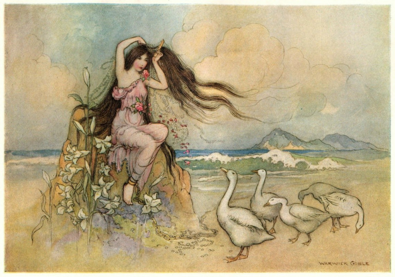 Marziella on the Sea-shore (1911) reproduction of painting by Warwick Goble. ALL GICLEE PRINTS