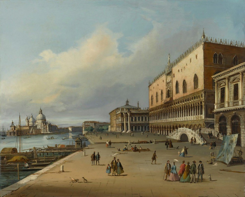 Venice, A View Of The Riva Degli Schiavoni Looking Towards The Dogana And Santa Maria Della Salute reproduction of painting b...