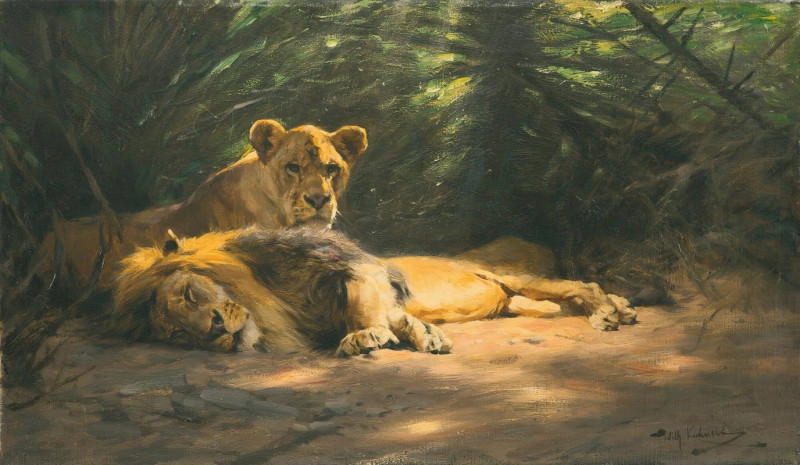 The Lions’ Den reproduction of painting by Wilhelm Kuhnert. ALL GICLEE PRINTS