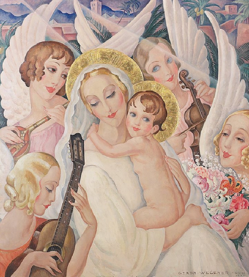 Gerda Wegener reprodukcija Madonna with child, surrounded by musical angels (1935), VISOS REPRODUKCIJOS , paveikslai, reprodu...