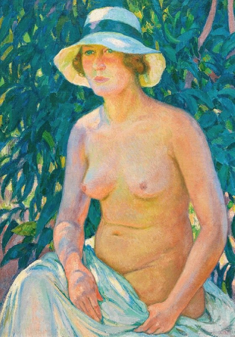 Nude with Panama (1924) reproduction of painting by Theo van Rysselberghe. Nude