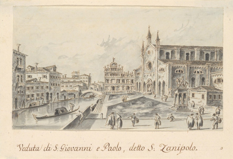 Campo Santi Giovanni e Paolo, Looking Toward the Scuola di San Marco (ca. 1804–28) reproduction of painting by Giacomo Guardi...