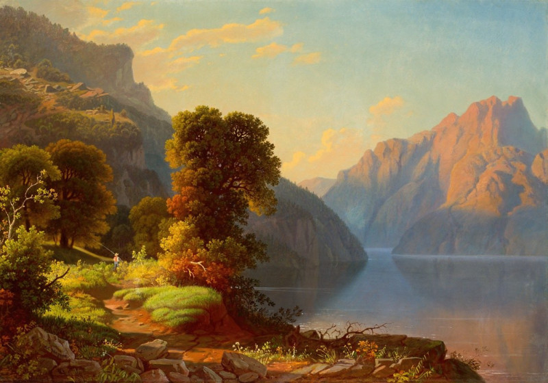 George Caleb Bingham reprodukcija A View of a Lake in the Mountains (circa 1856-1859), VISOS REPRODUKCIJOS , paveikslai, repr...