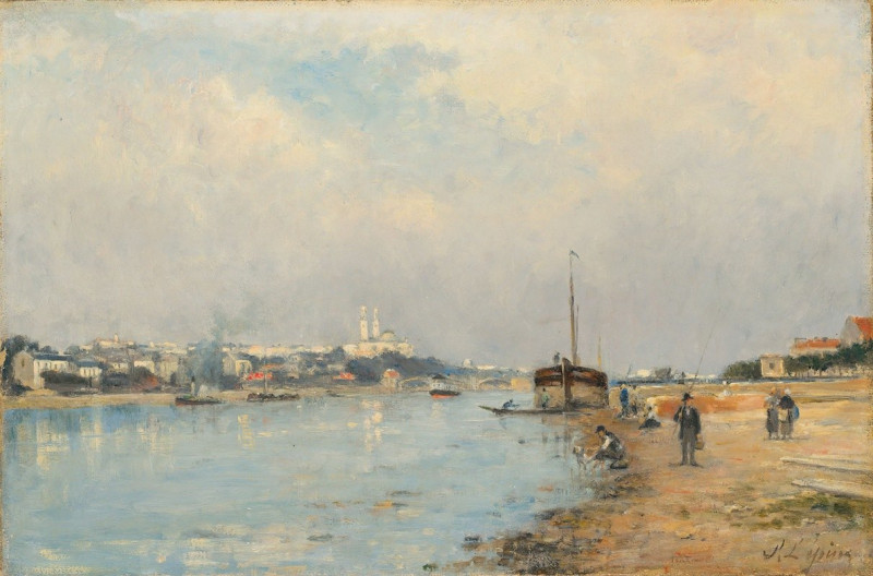 La Seine. Le Trocadéro et le pont de Grenelle, vus du quai de Javel (circa 1880-1885) reproduction of painting by Stanislas L...