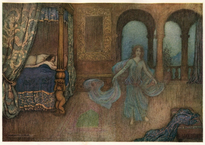 The Fairy appearing to the Prince (1911) reproduction of painting by Warwick Goble. ALL GICLEE PRINTS