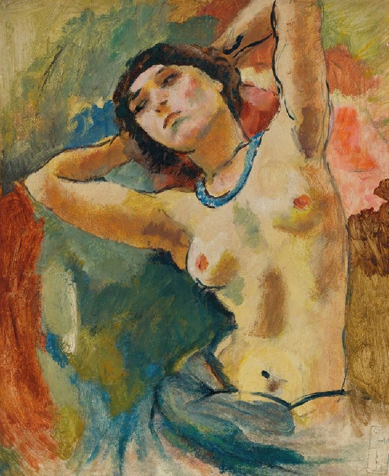 Brune Au Collier Bleu (1922) reproduction of painting by Jules Pascin. ALL GICLEE PRINTS