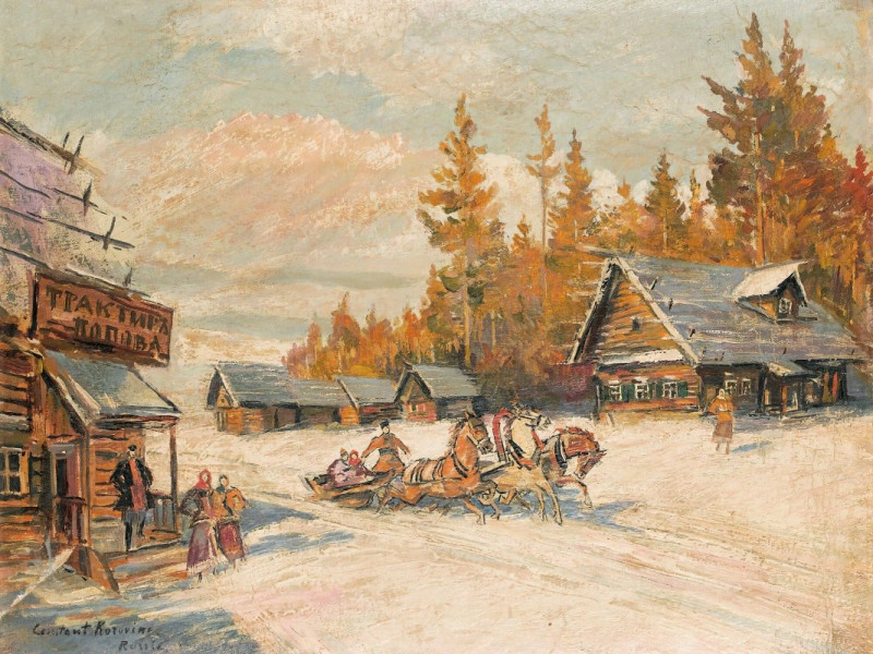 Winter Sleigh Ride reproduction of painting by Konstantin Alexeevich Korovin. ALL GICLEE PRINTS