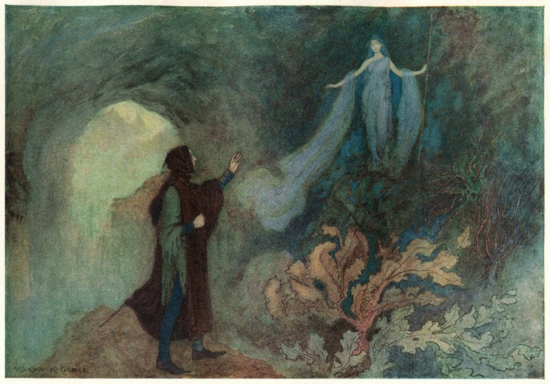 The Fairy appearing to the Prince in the Grotto (1911) reproduction of painting by Warwick Goble. ALL GICLEE PRINTS