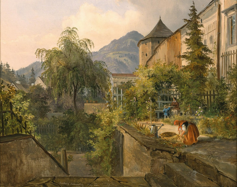 A Garden Idyll (1849) reproduction of painting by Ludwig Halauska. ALL GICLEE PRINTS