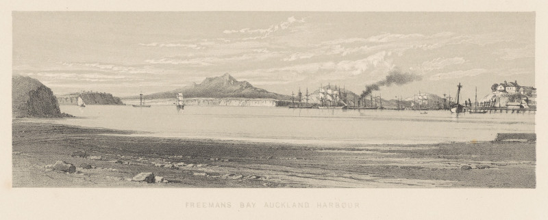 New Zealand Graphic and Descriptive. Plate III. Freeman’s Bay Auckland Harbour. (1877) reproduction of painting by Charles De...