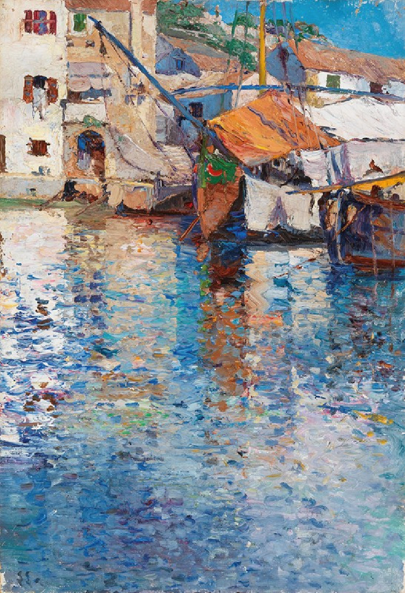 A Sunny Day in the Old Harbour reproduction of painting by Leontine von Littrow. ALL GICLEE PRINTS