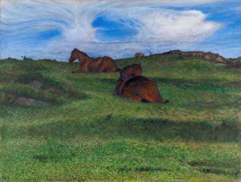 Horses Resting (1896) reproduction of painting by Nils Kreuger. ALL GICLEE PRINTS