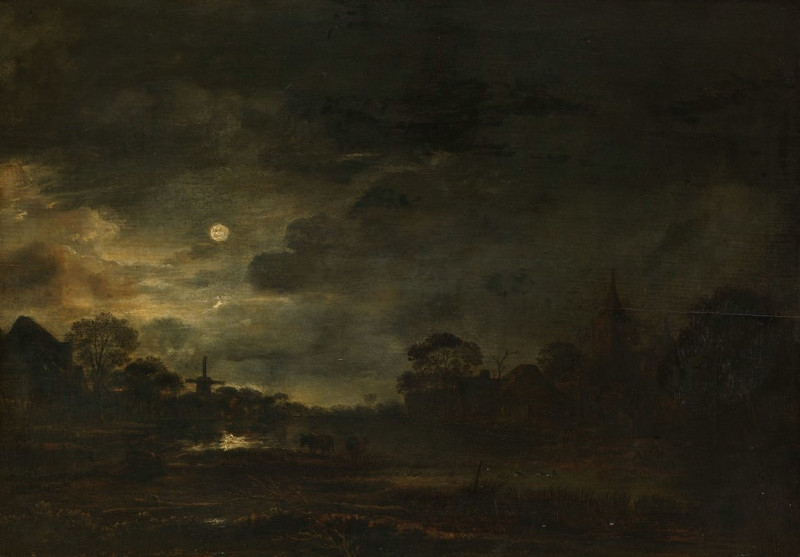 Landscape by Moonlight (c. 1640 - c. 1650) reproduction of painting by Aert van der Neer. ALL GICLEE PRINTS