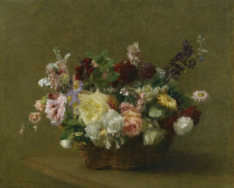 Panier De Fleurs Diverses (circa 1907) reproduction of painting by Victoria Fantin-Latour. ALL GICLEE PRINTS