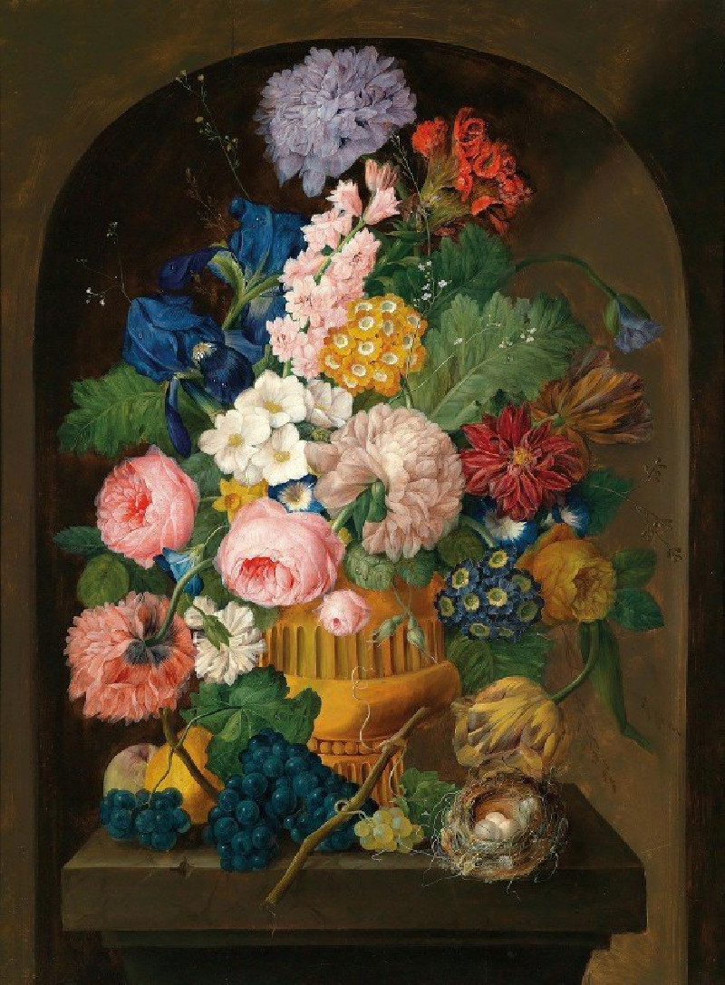 Still Life Of Flowers With A Bird’S Nest reproduction of painting by Johann Baptist Drechsler. Still-life