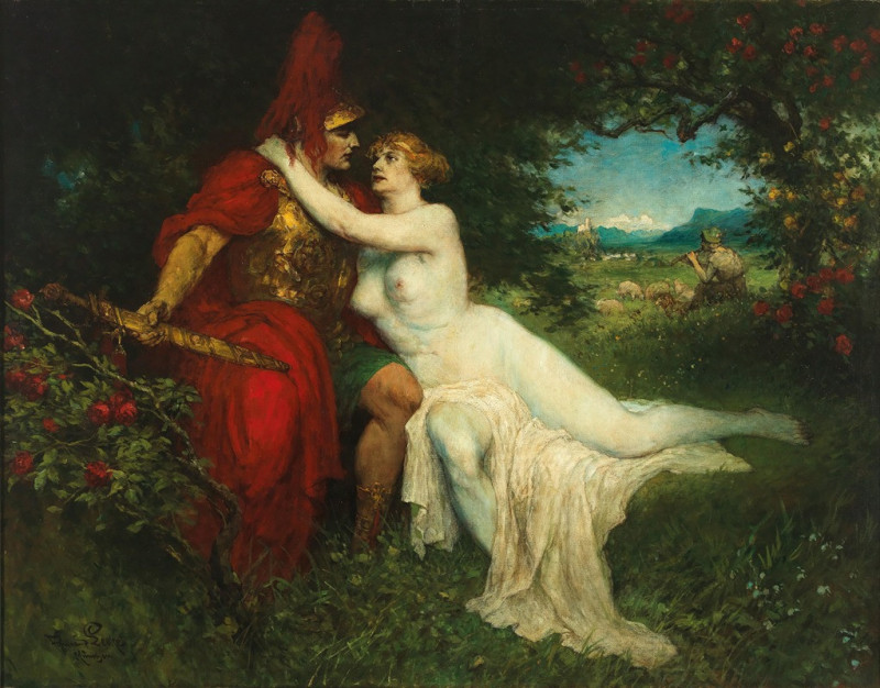 Tannhäuser and Venus in the Venusberg, scene from Richard Wagner’s opera reproduction of painting by Ferdinand Leeke. ALL GIC...