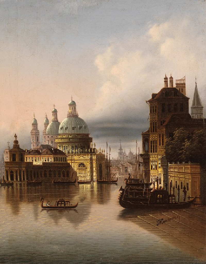 Capriccio, Venice, Scene on a Canal reproduction of painting by Johann Wilhelm Jankowsky. ALL GICLEE PRINTS