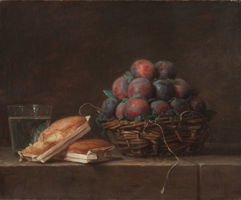 Basket of Plums (1769) reproduction of painting by Anne Vallayer-Coster. ALL GICLEE PRINTS