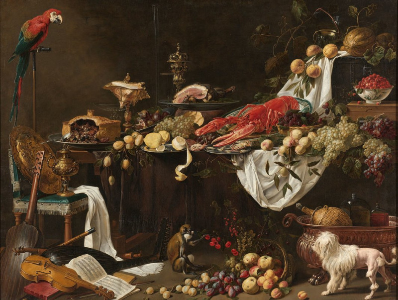 Banquet Still Life (1644) reproduction of painting by Adriaen van Utrecht. Still-life