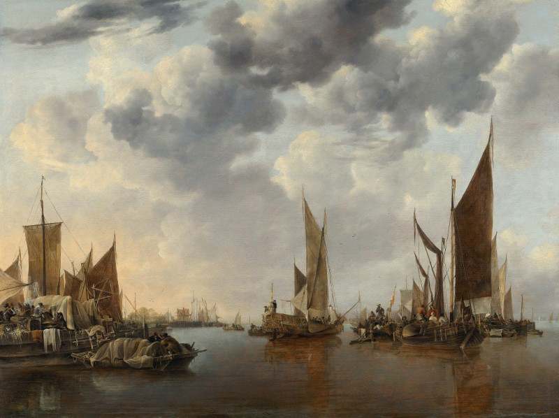 Seascape with Ships (c. 1660) reproduction of painting by Jan van de Cappelle. ALL GICLEE PRINTS