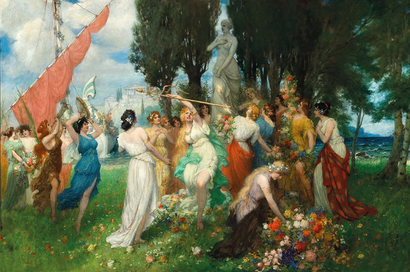 The Spring Festival of Flora before the Acropolis reproduction of painting by Ferdinand Leeke. ALL GICLEE PRINTS