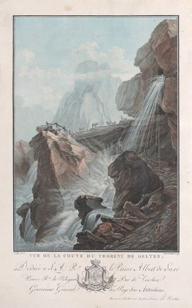 Vue de la chute du torrent de Gelten (1785) reproduction of painting by Charles-Melchior Descourtis. ALL GICLEE PRINTS