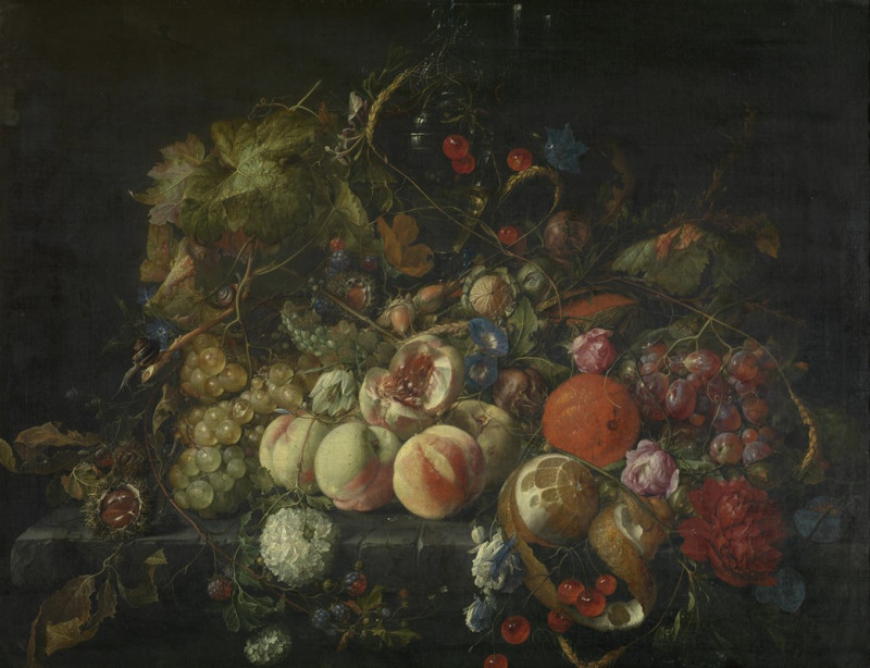 Still Life with Flowers and Fruit (circa 1670) reproduction of painting by . Still-life