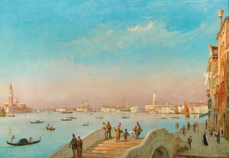 Venice, the Riva degli Schiavoni reproduction of painting by Luigi Querena. ALL GICLEE PRINTS