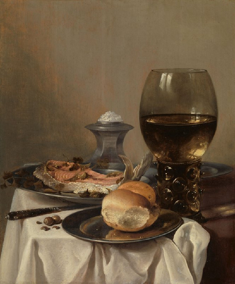 Pieter Claesz reprodukcija Still Life with a Salt (c. 1640 - c. 1645), Natiurmortas , paveikslai, reprodukcijos internetu