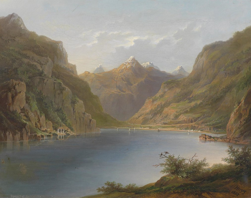 Vierwaldstättersee (1882) reproduction of painting by Hermann Ottomar Herzog. ALL GICLEE PRINTS