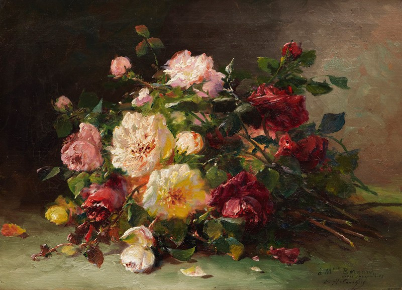 Bouquet de roses (ca 1880-90) reproduction of painting by Eugène Henri Cauchois. ALL GICLEE PRINTS