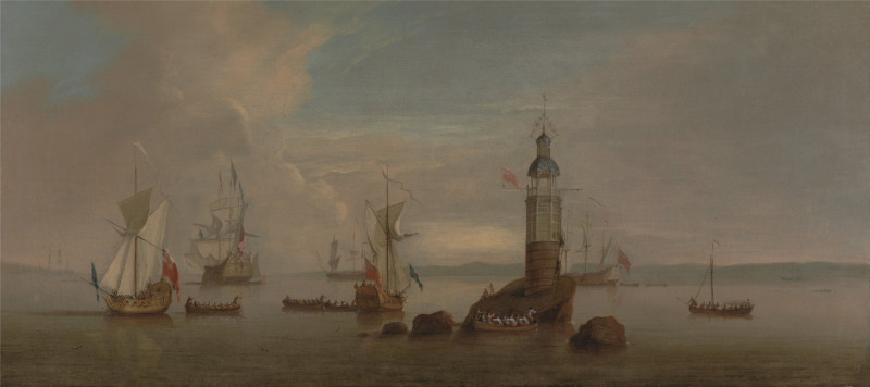 The Opening of the First Eddystone Lighthouse in 1698 reproduction of painting by Peter Monamy. ALL GICLEE PRINTS