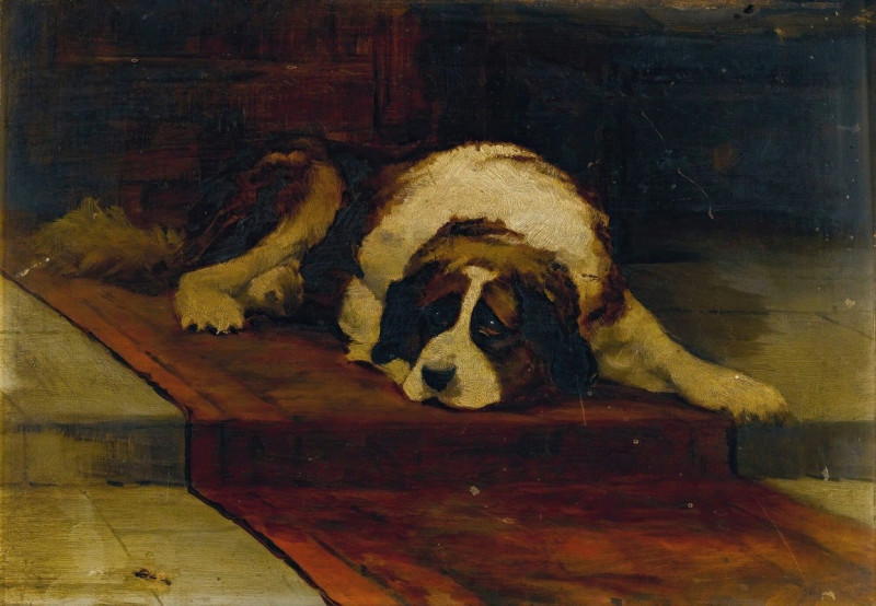 St. Bernard Lying On A Runner reproduction of painting by Hugh George Shaw. ALL GICLEE PRINTS