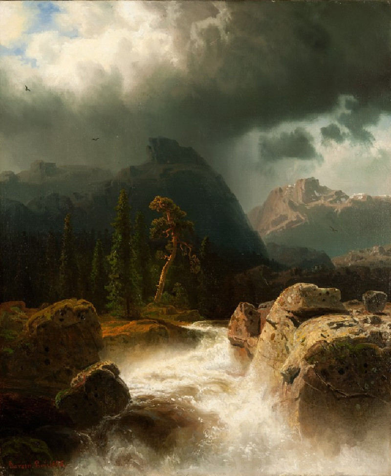 Waterfall (1856) reproduction of painting by Marcus Larson. ALL GICLEE PRINTS