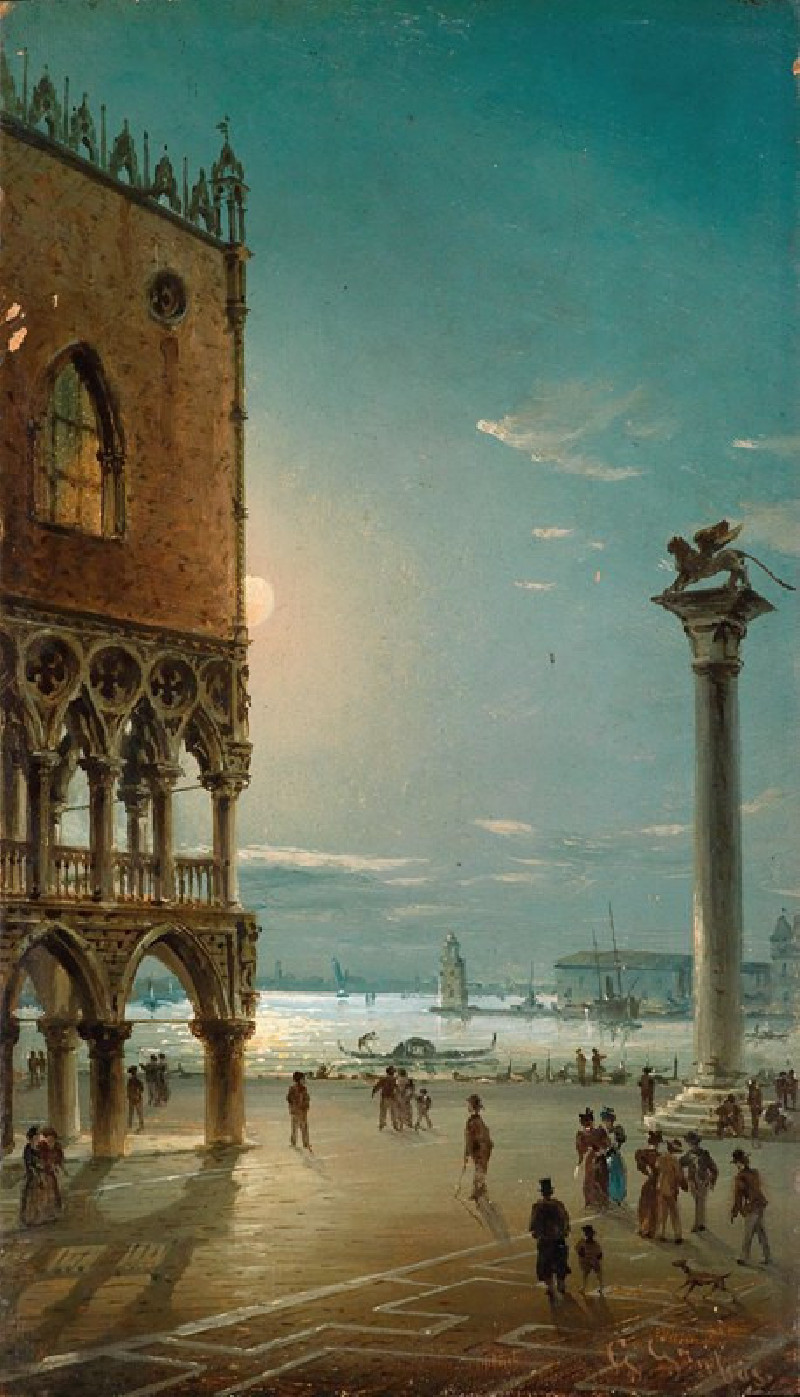 Moonlit Night on St Mark’s Square, Venice reproduction of painting by Giovanni Grubacs. ALL GICLEE PRINTS