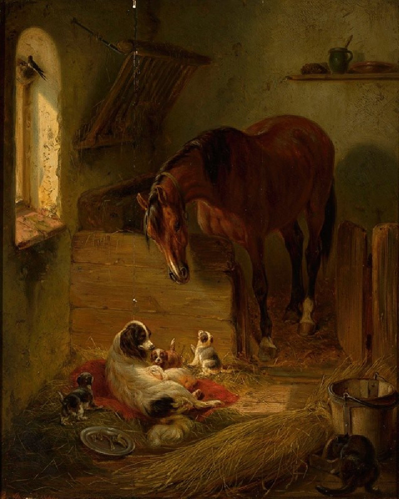 In the barn (1846) reproduction of painting by Benno Raffael Adam. ALL GICLEE PRINTS